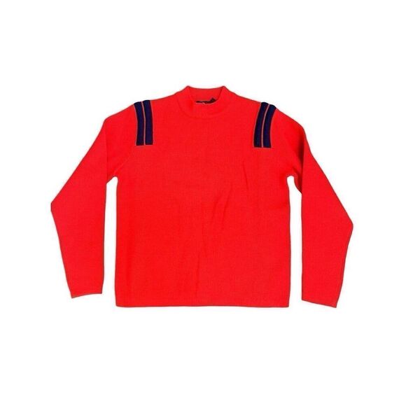 Vintage 80’s Wool Ski Sweater Red W/ Blue Stripping Mock Neck Men’s M - Picture 1 of 12